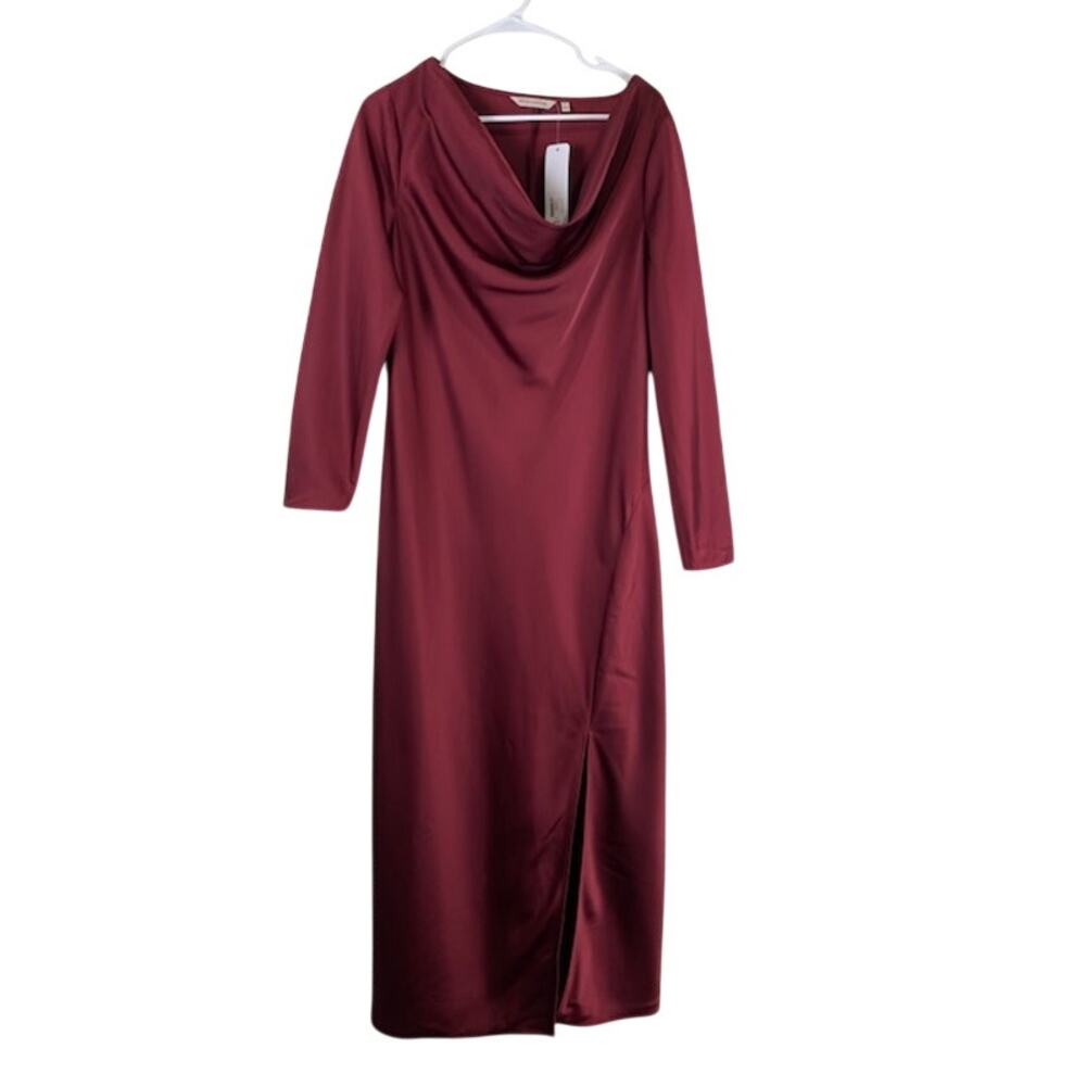 Soft Surroundings "Solange" women's satin dress in cabernet.